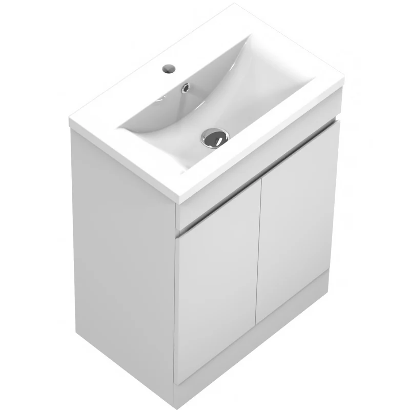 Meuble de salle de bain, Meuble sous vasque sur pieds 2 portes et vasque céramique, Blanc/Anthracite 50cm