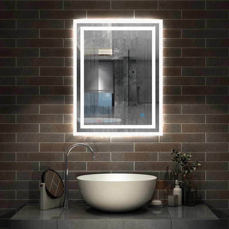 Miroir mural de salle de bain, illumination LED, éclairage intégré, lumière Blanche Froide/Anti-buée 70cmx50cm