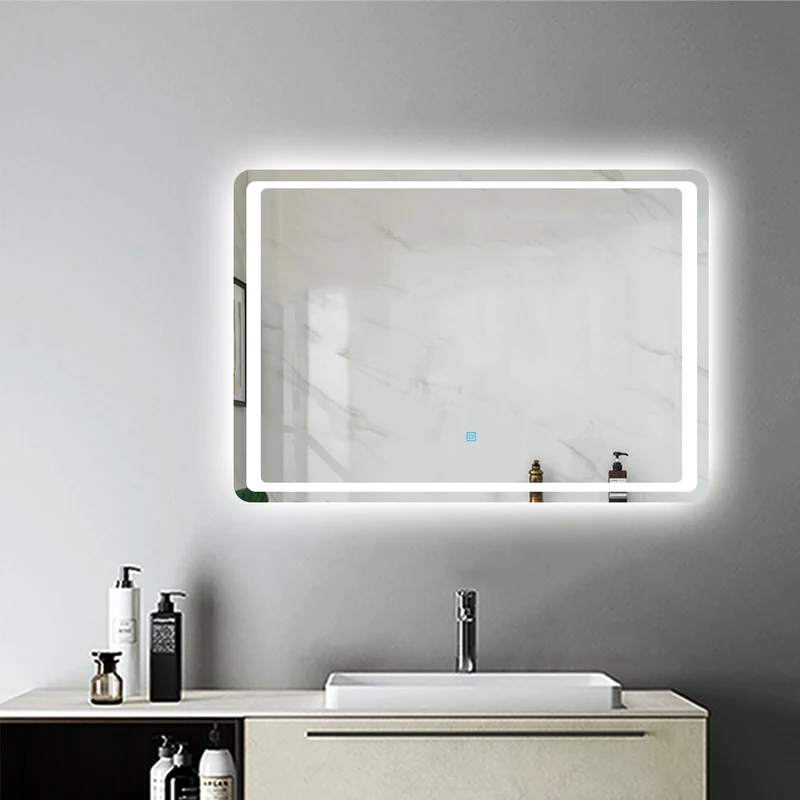 Miroir Mural de Salle de Bain modèle standard, éclairage LED intégré, interrupteur tactile avec anti-buée
