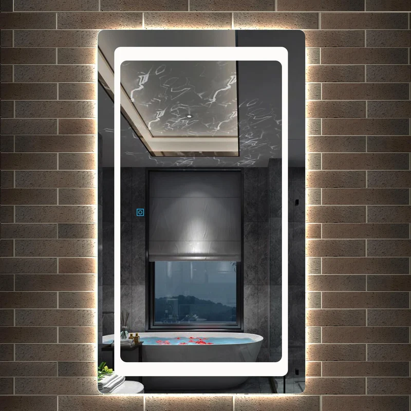 Miroir Mural de Salle de Bain modèle standard, éclairage LED intégré, interrupteur tactile avec anti-buée