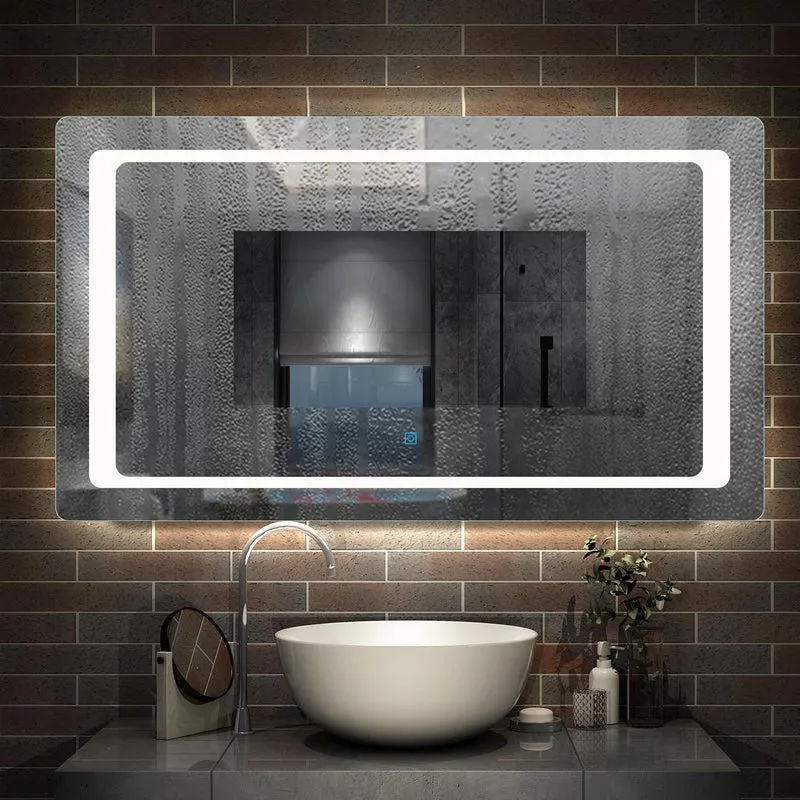 Miroir Mural de Salle de Bain modèle standard, éclairage LED intégré, interrupteur tactile avec anti-buée