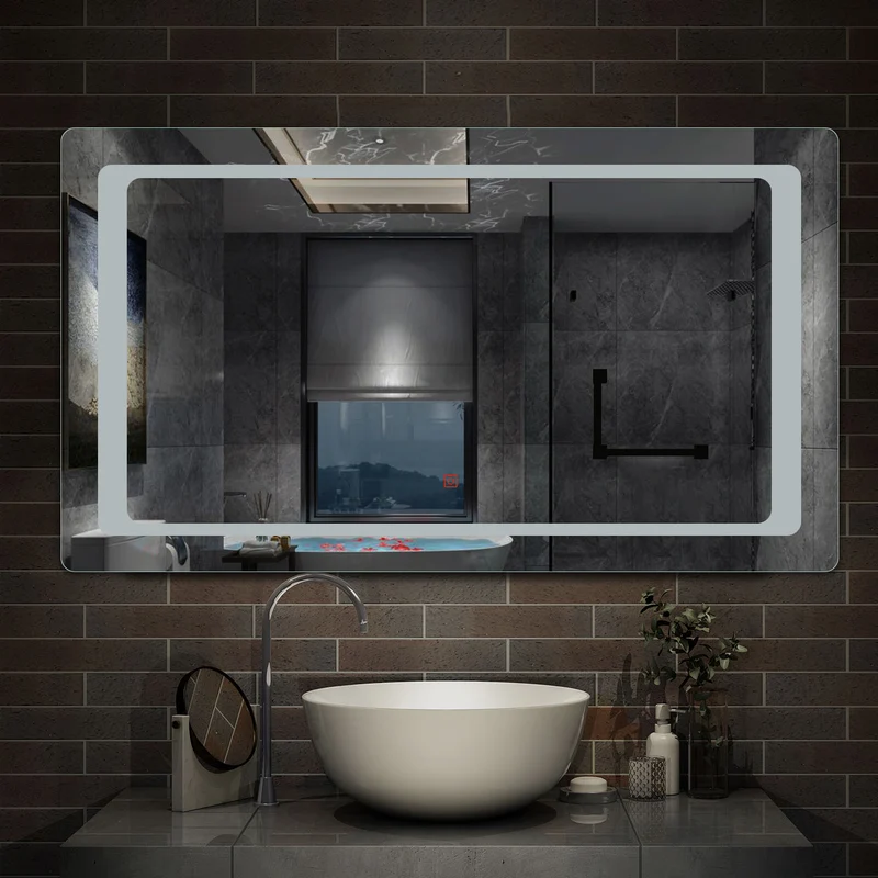 Miroir Mural de Salle de Bain modèle standard, éclairage LED intégré, interrupteur tactile avec anti-buée
