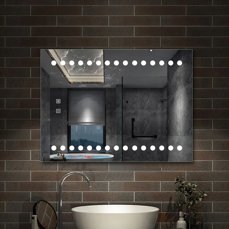 Miroir Mural de Salle de Bain, éclairage LED intégré, anti-buée, 2 interrupteurs, modèle Multipoints