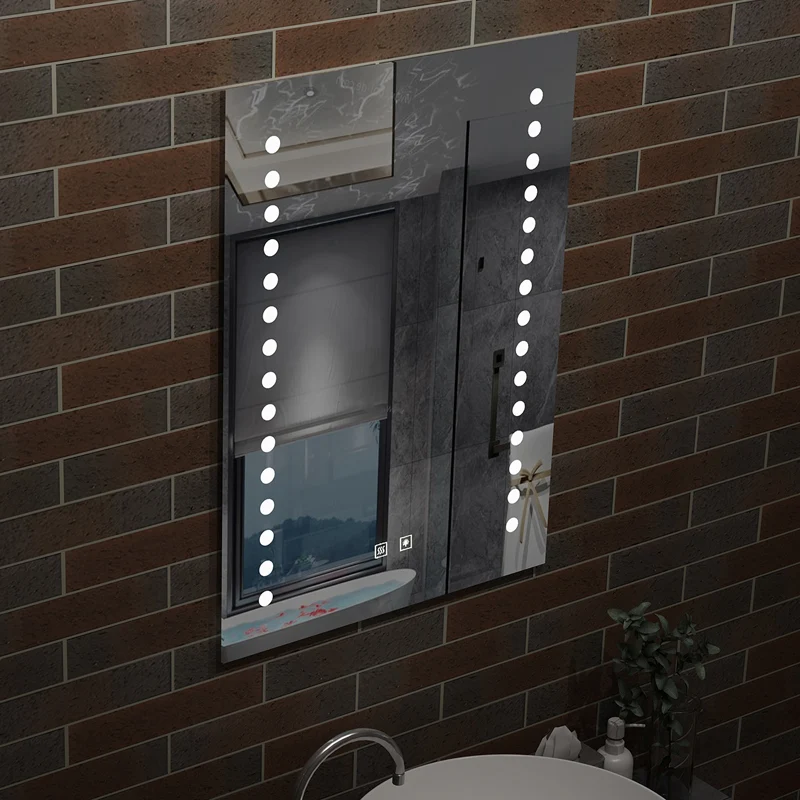 Miroir Mural de Salle de Bain, éclairage LED intégré, anti-buée, 2 interrupteurs, modèle Multipoints