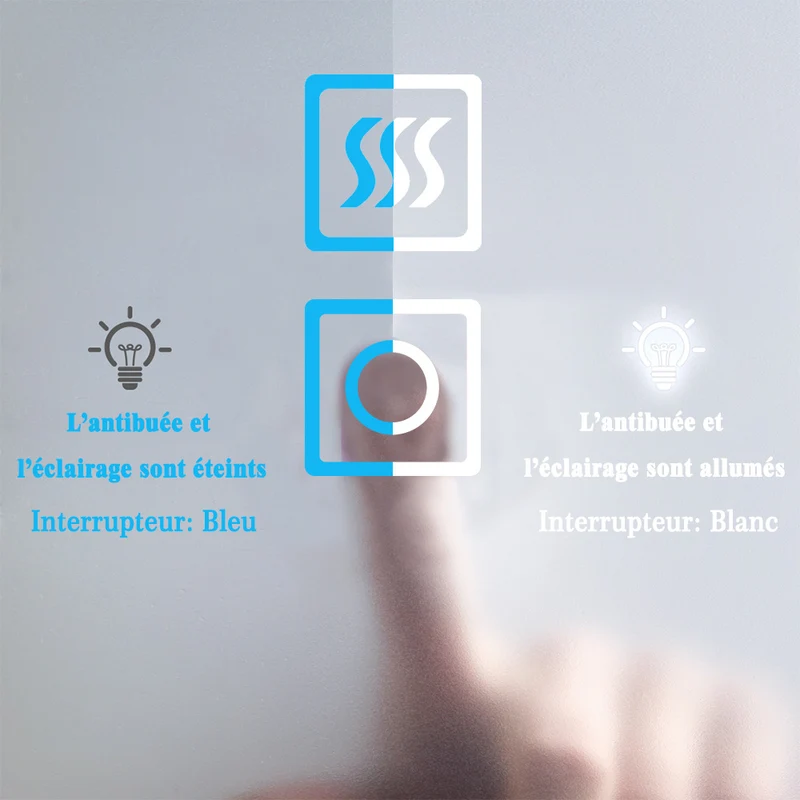 Miroir Mural de Salle de Bain, éclairage LED intégré, anti-buée, 2 interrupteurs, modèle Multipoints