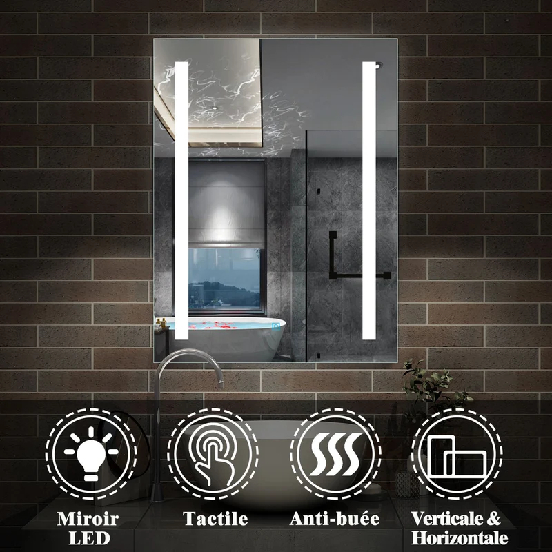 Miroir de salle de bain, Miroir lumineux LED avec anti-buée 45cm 50cm 60cm