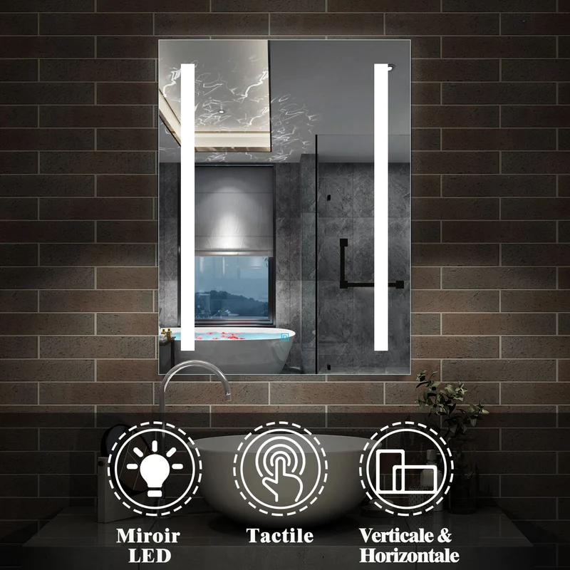 Miroir de salle de bain, Miroir lumineux LED avec anti-buée 45cm 50cm 60cm