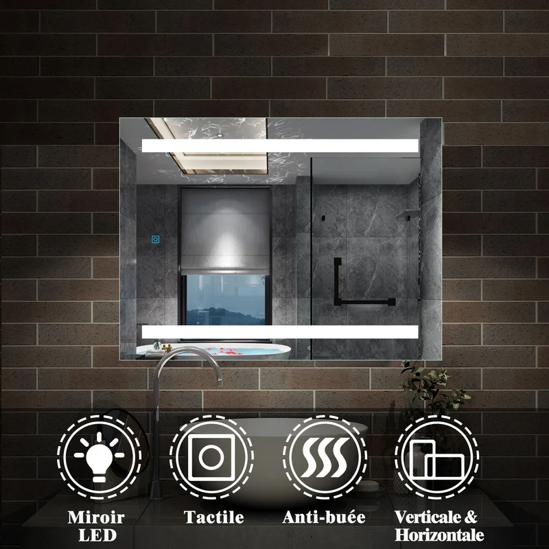 Miroir de salle de bain, Miroir lumineux LED avec anti-buée 45cm 50cm 60cm