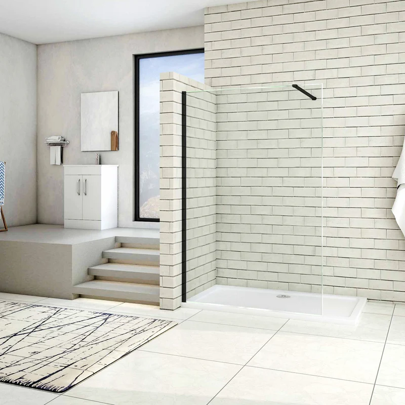 Paroi de douche 50-160x200cm en noire mat paroi à l'italienne en 8mm verre anticalcaire livré avec une barre de fixation 90cm en noire mat