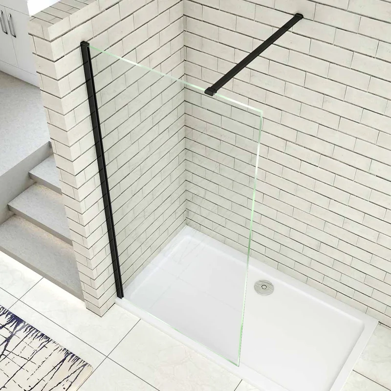 Paroi de douche 50-160x200cm en noire mat paroi à l'italienne en 8mm verre anticalcaire livré avec une barre de fixation 90cm en noire mat