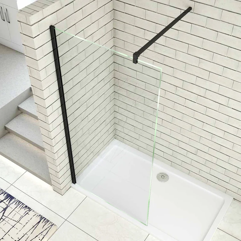 Paroi de douche 50-160x200cm en noire mat paroi à l'italienne en 8mm verre anticalcaire livré avec une barre de fixation standard 90cm en noire mat