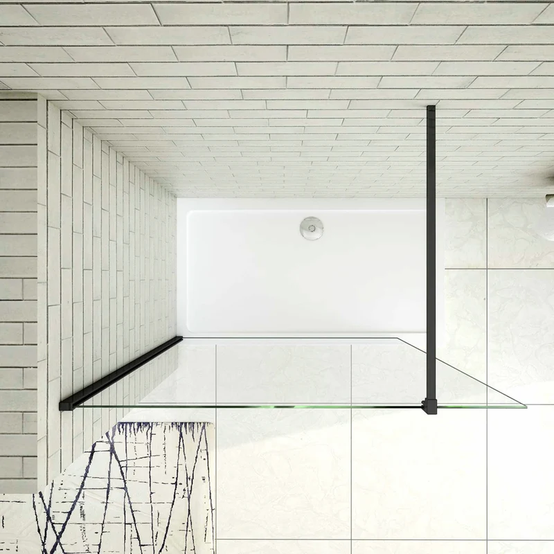 Paroi de douche 50-160x200cm en noire mat paroi à l'italienne en 8mm verre anticalcaire livré avec une barre de fixation standard 90cm en noire mat