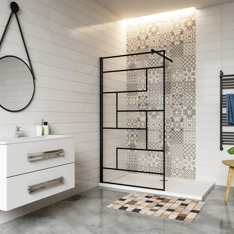 AICA paroi de douche 70-140 x200cm paroi de douche à l'italienne en 8mm verre anticalcaire style moderne avec barre de fixation noire 90cm