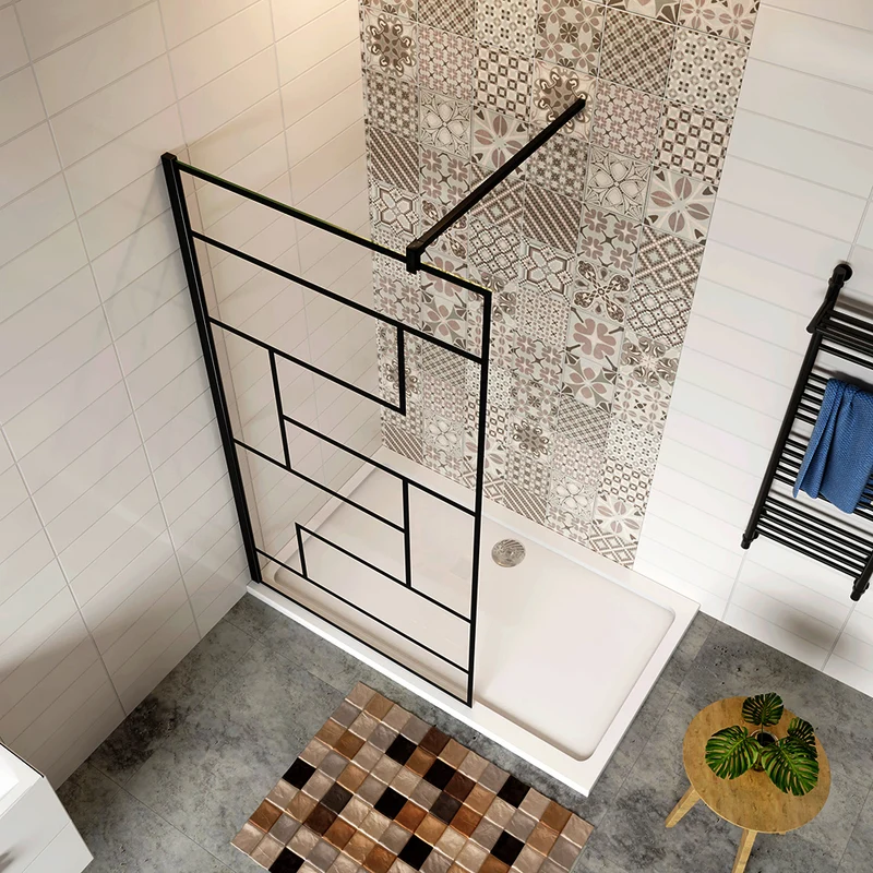 AICA paroi de douche 70-140 x200cm paroi de douche à l'italienne en 8mm verre anticalcaire style moderne avec barre de fixation noire 90cm