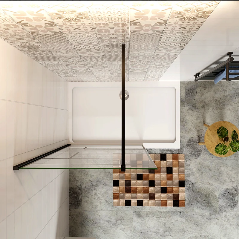 AICA paroi de douche 70-140 x200cm paroi de douche à l'italienne en 8mm verre anticalcaire style moderne avec barre de fixation noire 90cm