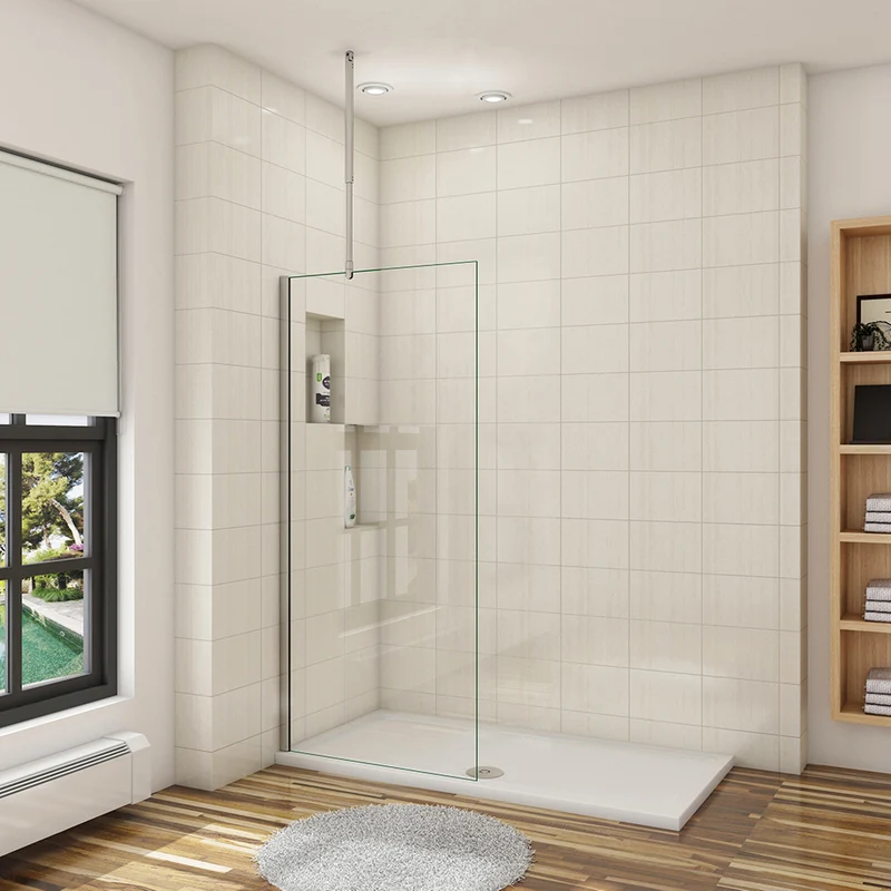 Aica paroi de douche à l'italienne 30-160x200cm 8mm verre anticalcaire avec barre de maintien au plafond