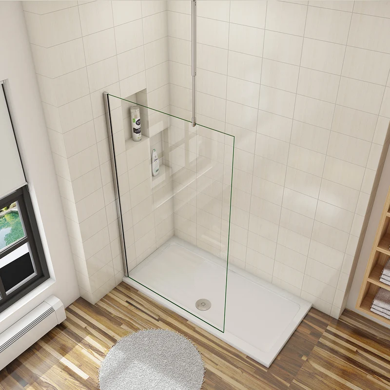Aica paroi de douche à l'italienne 30-160x200cm 8mm verre anticalcaire avec barre de maintien au plafond