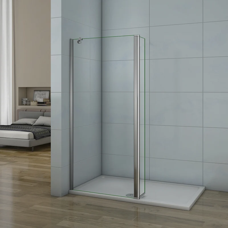 Aica paroi de douche à l'italienne en verre clair anticalcaire avec retoure pivotante 30/40cm et une fixation 45cm