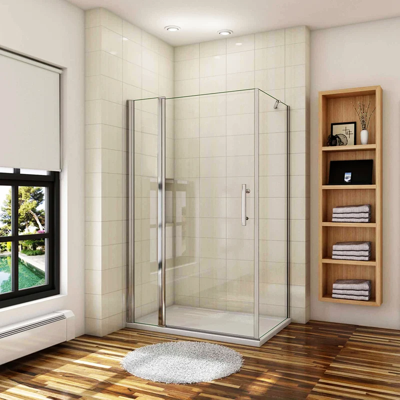 Aica porte de douche battante 187 ou 197cm porte battante avec 2 éléments fixes en 6mm verre anticalcaire