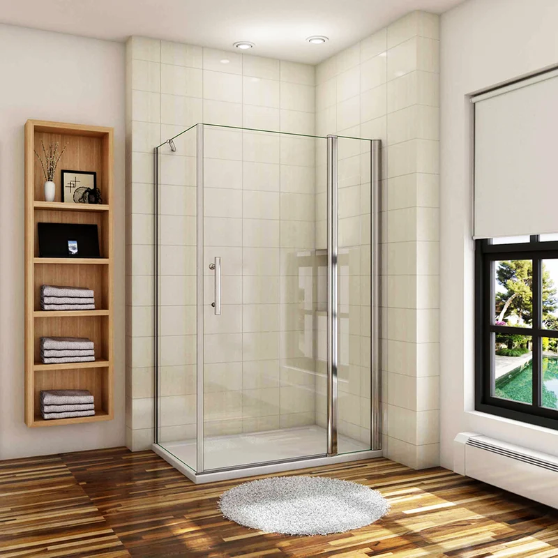 Aica porte de douche battante 187 ou 197cm porte battante avec 2 éléments fixes en 6mm verre anticalcaire