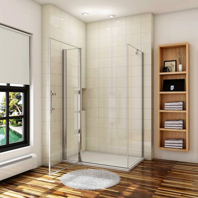 Aica porte de douche battante 187 ou 197cm porte battante avec 2 éléments fixes en 6mm verre anticalcaire