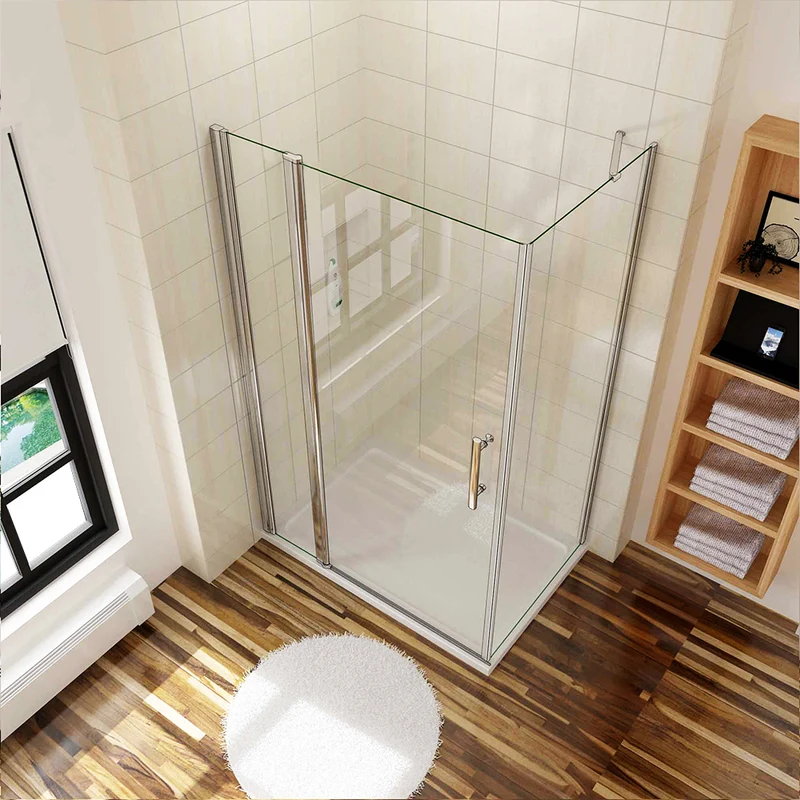 Aica porte de douche battante 187 ou 197cm porte battante avec 2 éléments fixes en 6mm verre anticalcaire