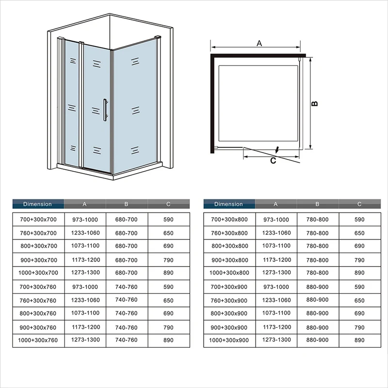 Aica porte de douche battante 187 ou 197cm porte battante avec 2 éléments fixes en 6mm verre anticalcaire