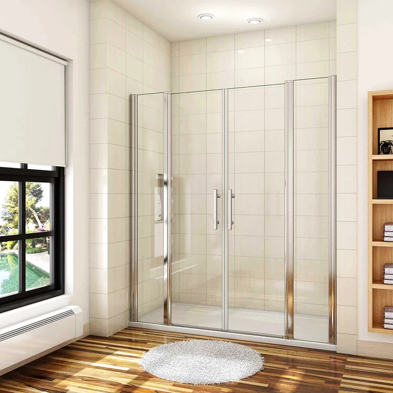 Aica porte de douche battante 135-180cm porte battante avec 2 éléments fixes en 6mm verre anticalcaire