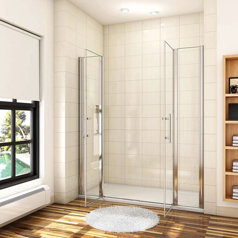 Aica porte de douche battante 135-180cm porte battante avec 2 éléments fixes en 6mm verre anticalcaire