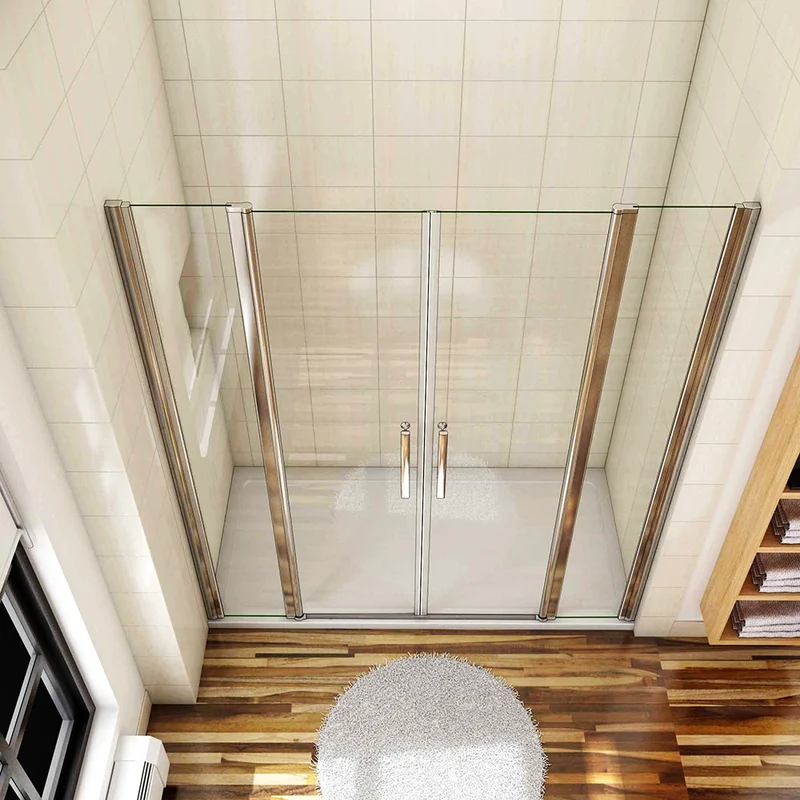 Aica porte de douche battante 135-180cm porte battante avec 2 éléments fixes en 6mm verre anticalcaire