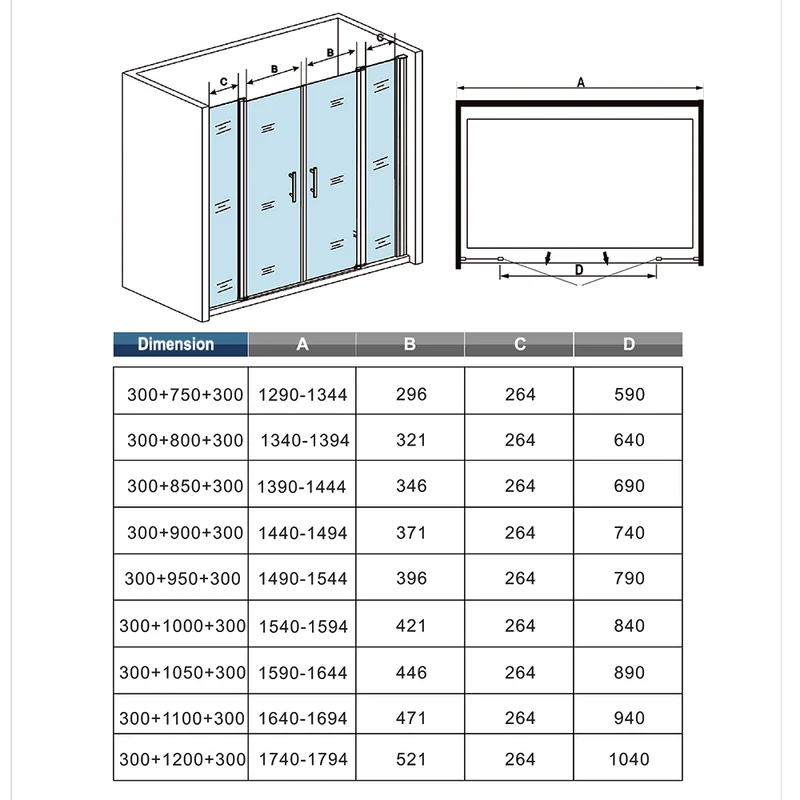 Aica porte de douche battante 135-180cm porte battante avec 2 éléments fixes en 6mm verre anticalcaire