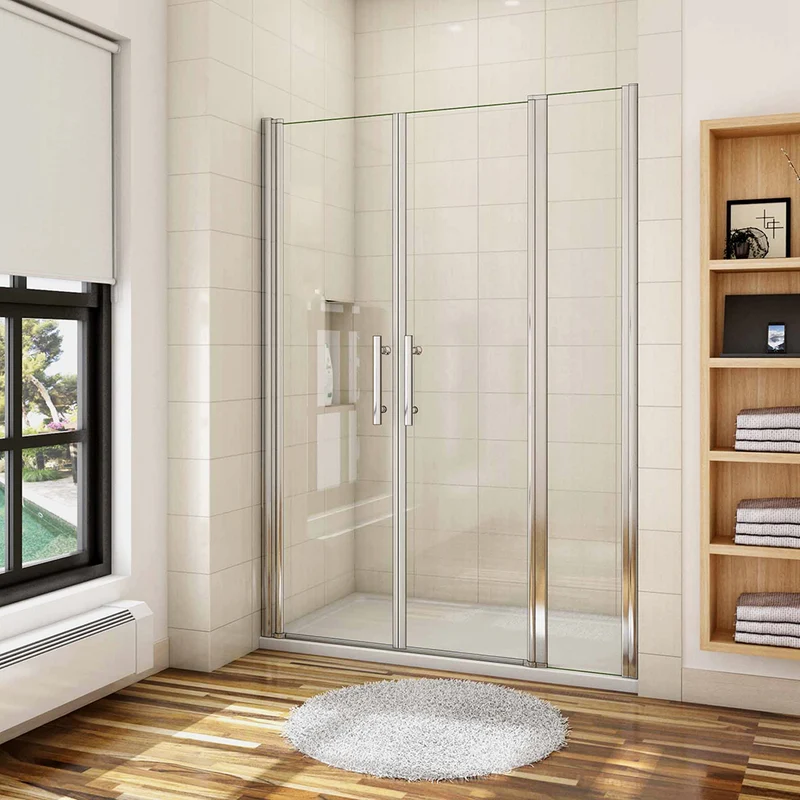 Aica porte de douche battante 105-150 x 187/197 cm porte battante avec 1 élément fixe en 6mm verre anticalcaire