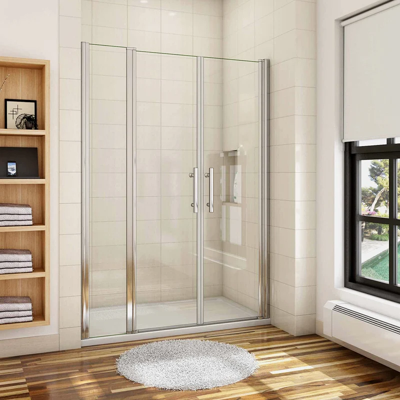 Aica porte de douche battante 105-150 x 187/197 cm porte battante avec 1 élément fixe en 6mm verre anticalcaire
