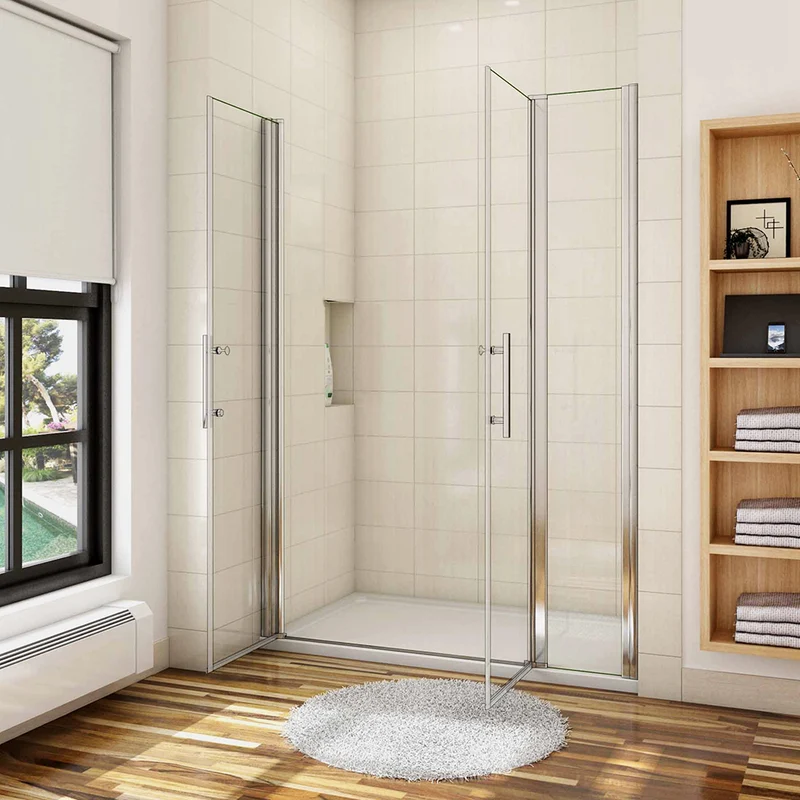 Aica porte de douche battante 105-150 x 187/197 cm porte battante avec 1 élément fixe en 6mm verre anticalcaire