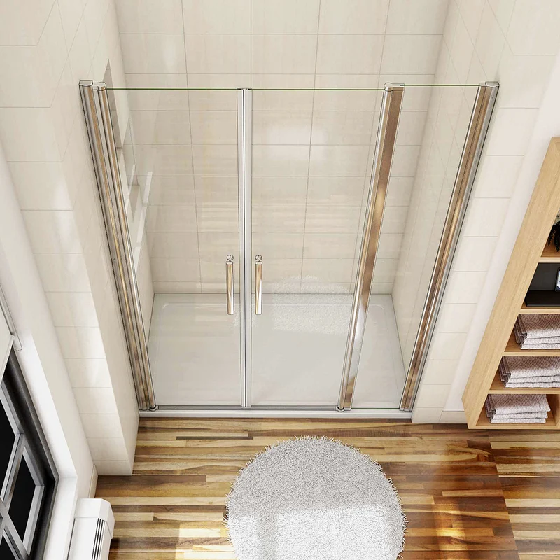 Aica porte de douche battante 105-150 x 187/197 cm porte battante avec 1 élément fixe en 6mm verre anticalcaire