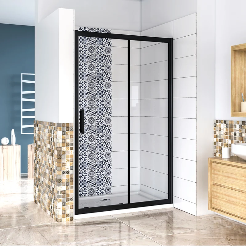 Aica porte de douche noir mat 100-160 x195cm porte de douche avec l'amortisseur porte coulissante en 8mm verre anticalcaire