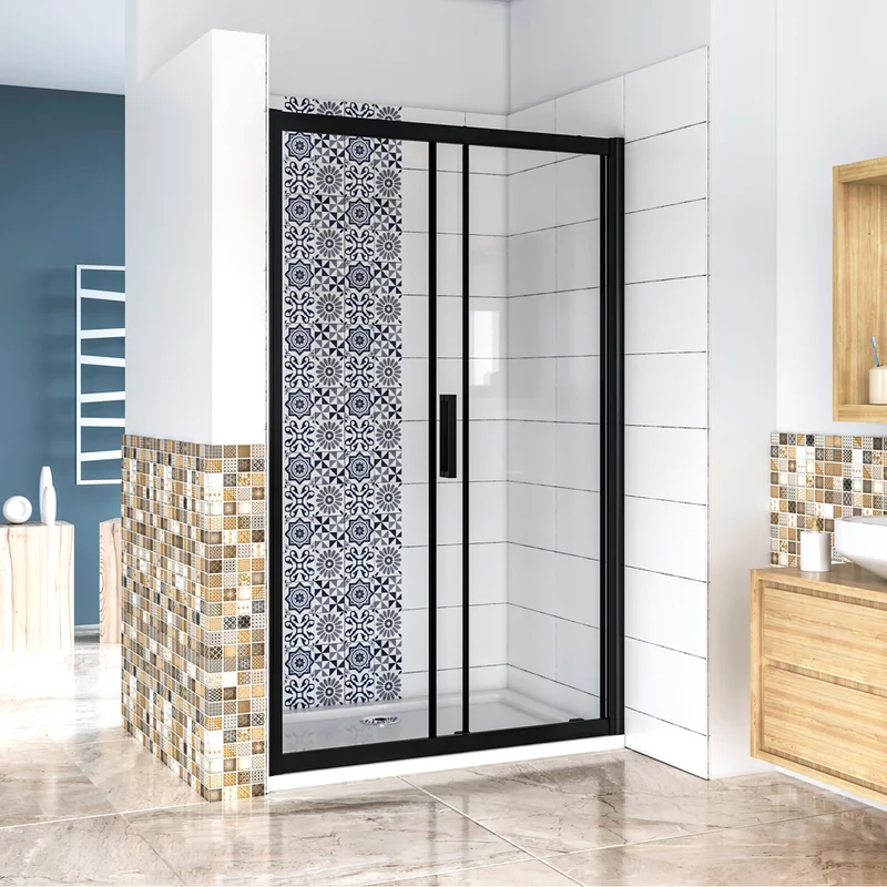 Aica porte de douche noir mat 100-160 x195cm porte de douche avec l'amortisseur porte coulissante en 8mm verre anticalcaire