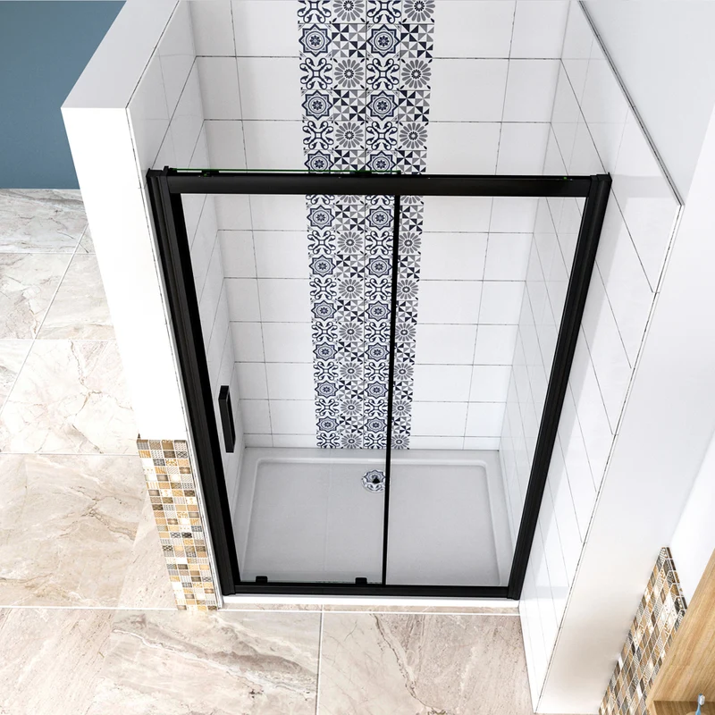 Aica porte de douche noir mat 100-160 x195cm porte de douche avec l'amortisseur porte coulissante en 8mm verre anticalcaire