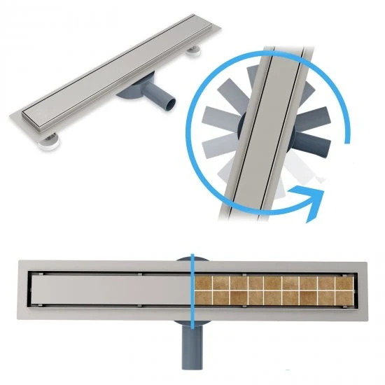 Caniveau de Douche Italienne en Inox Modèle 2en1+360° à Carreler Plat 50-90cm