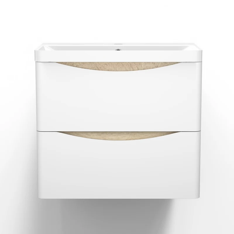Meuble de salle de bain, Meuble de rangement avec lavabo, Meuble sous vasque suspendu, Blanc et Bois Clair 50cm 60 cm 80cm