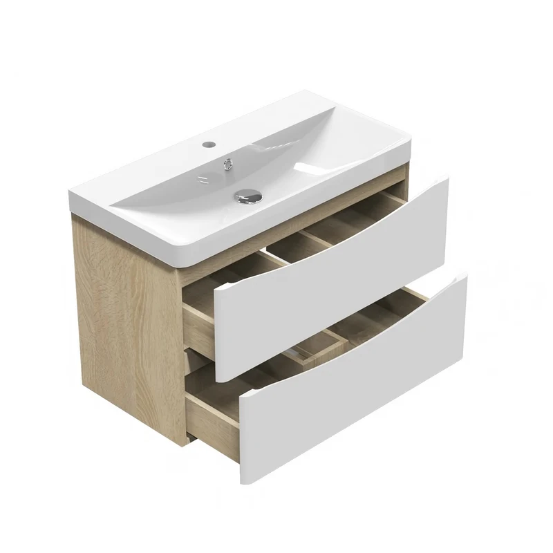 Meuble de salle de bain, Meuble de rangement avec lavabo, Meuble sous vasque suspendu, Blanc et Bois Clair 50cm 60 cm 80cm