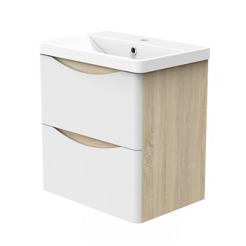 Meuble de salle de bain, Meuble de rangement avec lavabo, Meuble sous vasque suspendu, Blanc et Bois Clair 50cm 60 cm 80cm