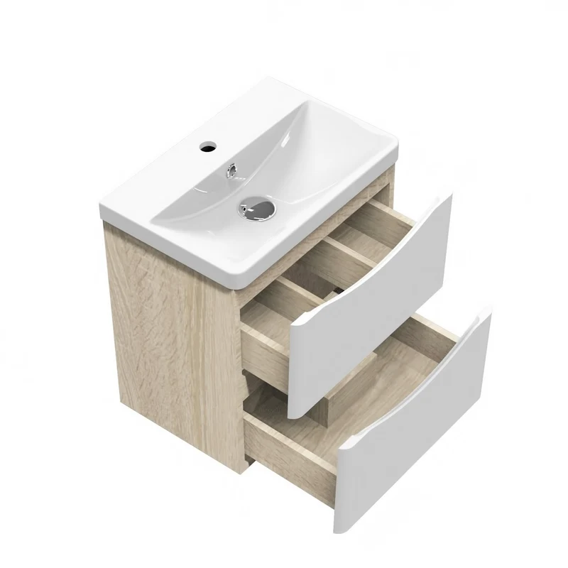 Meuble de salle de bain, Meuble de rangement avec lavabo, Meuble sous vasque suspendu, Blanc et Bois Clair 50cm 60 cm 80cm