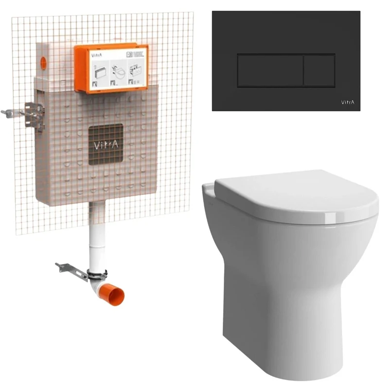 Vitra S50 Comfort Height Toilet with Concealed Cistern & Matt Black Flush Plate