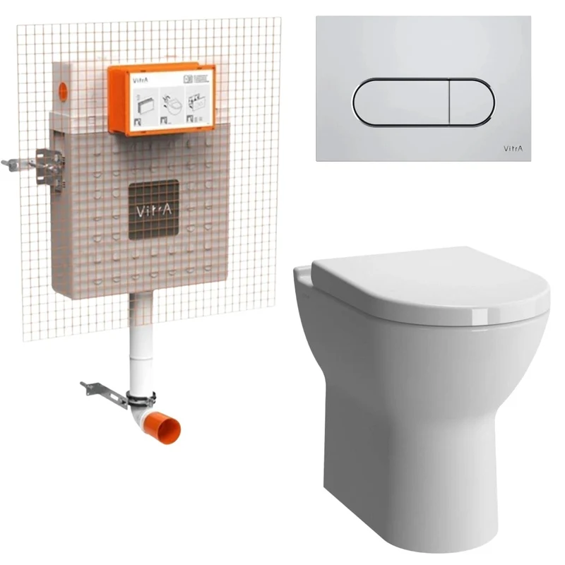 Vitra S50 Comfort Height WC Set with Concealed Cistern & Chrome Round Flush Plate