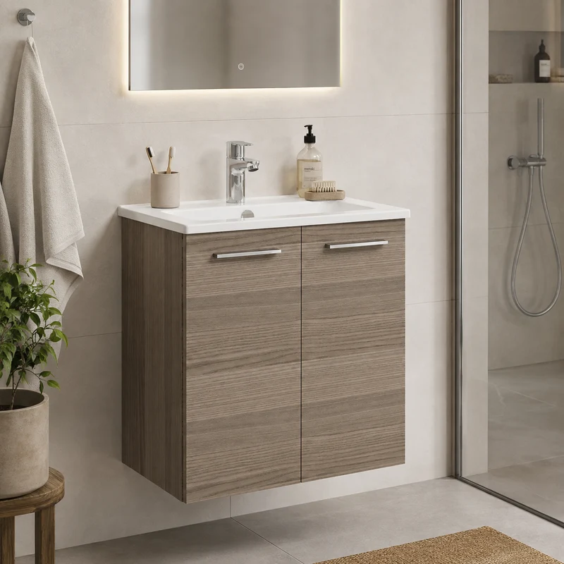 Vitra Mia 600mm Wall Hung 2 Door Washbasin Unit inc Basin - Cordoba