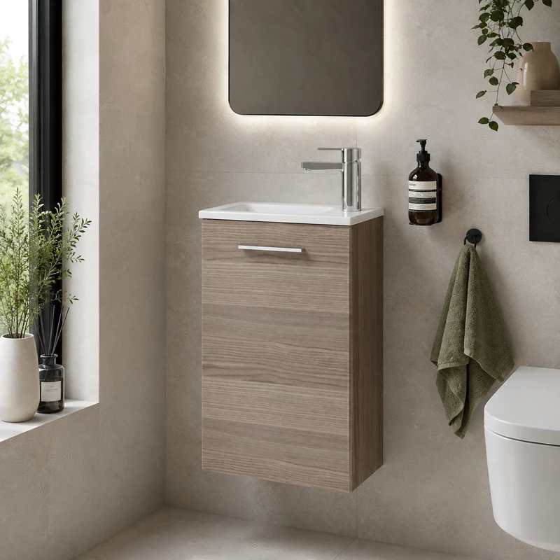 Vitra Mia 400mm Wall Hung 1 Door Washbasin Unit inc Basin - Cordoba