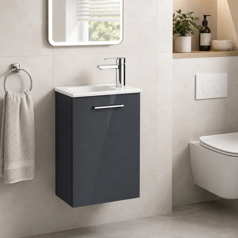 Vitra Mia 400mm Wall Hung 1 Door Washbasin Unit inc Basin - Anthracite