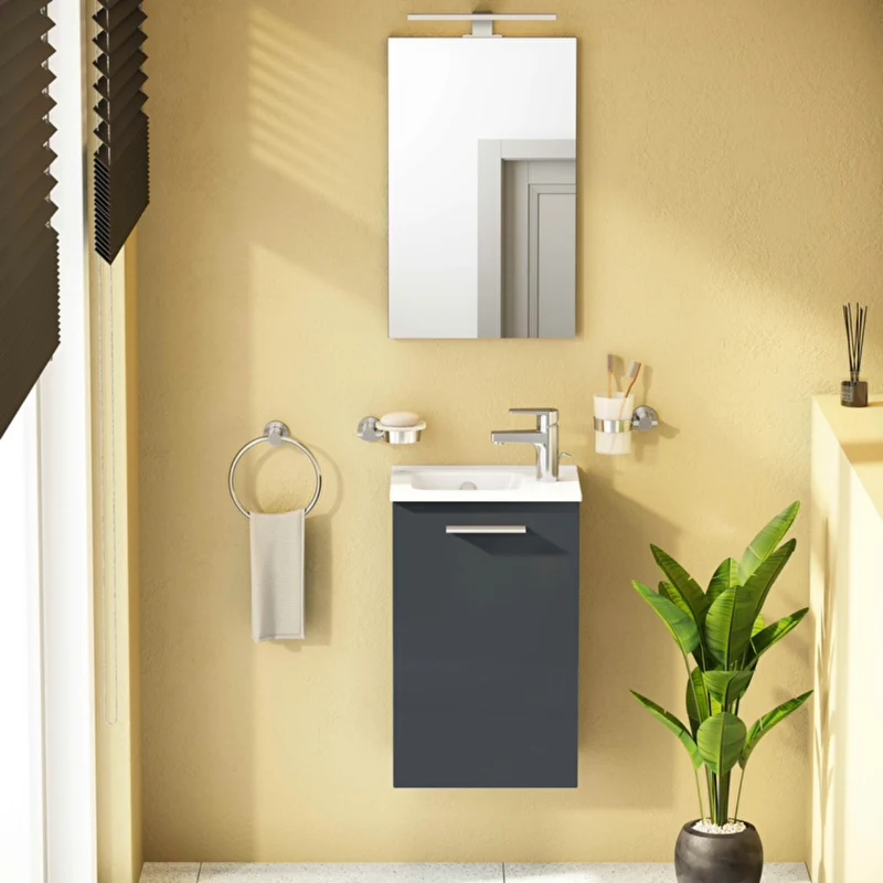 Vitra Mia 400mm Wall Hung 1 Door Washbasin Unit inc Basin - Anthracite
