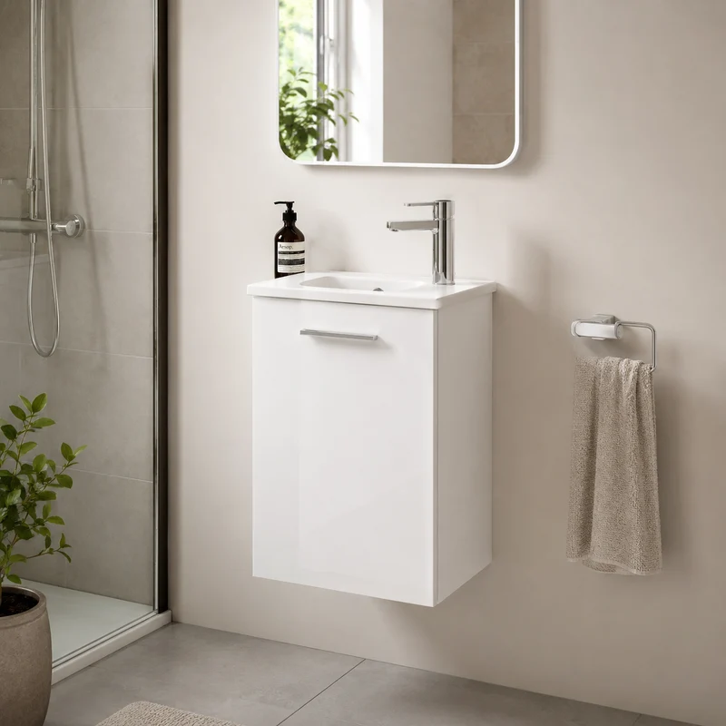 Vitra Mia 400mm Wall Hung 1 Door Washbasin Unit inc Basin - White High Gloss